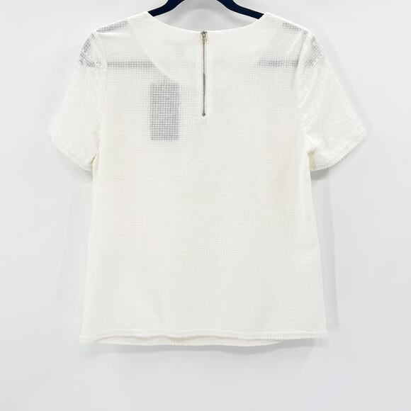 NWT Color Block Women's White Short Sleeve Semi Sheer Blouse Top Size M - Picture 2 of 7